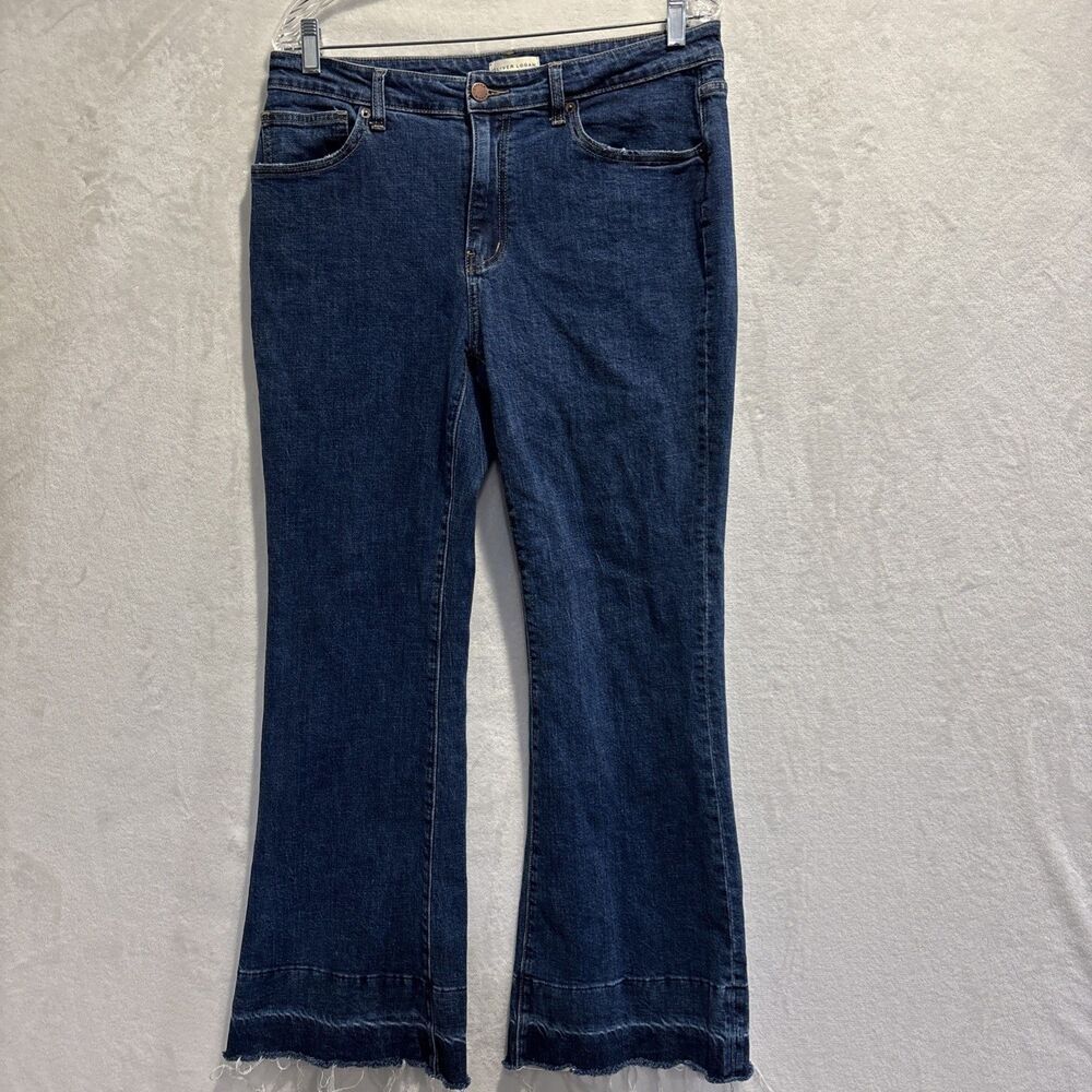 Oliver Logan Jeans Women's Size 30 Jones Mid Rise Flare Raw Hem Slow Denim